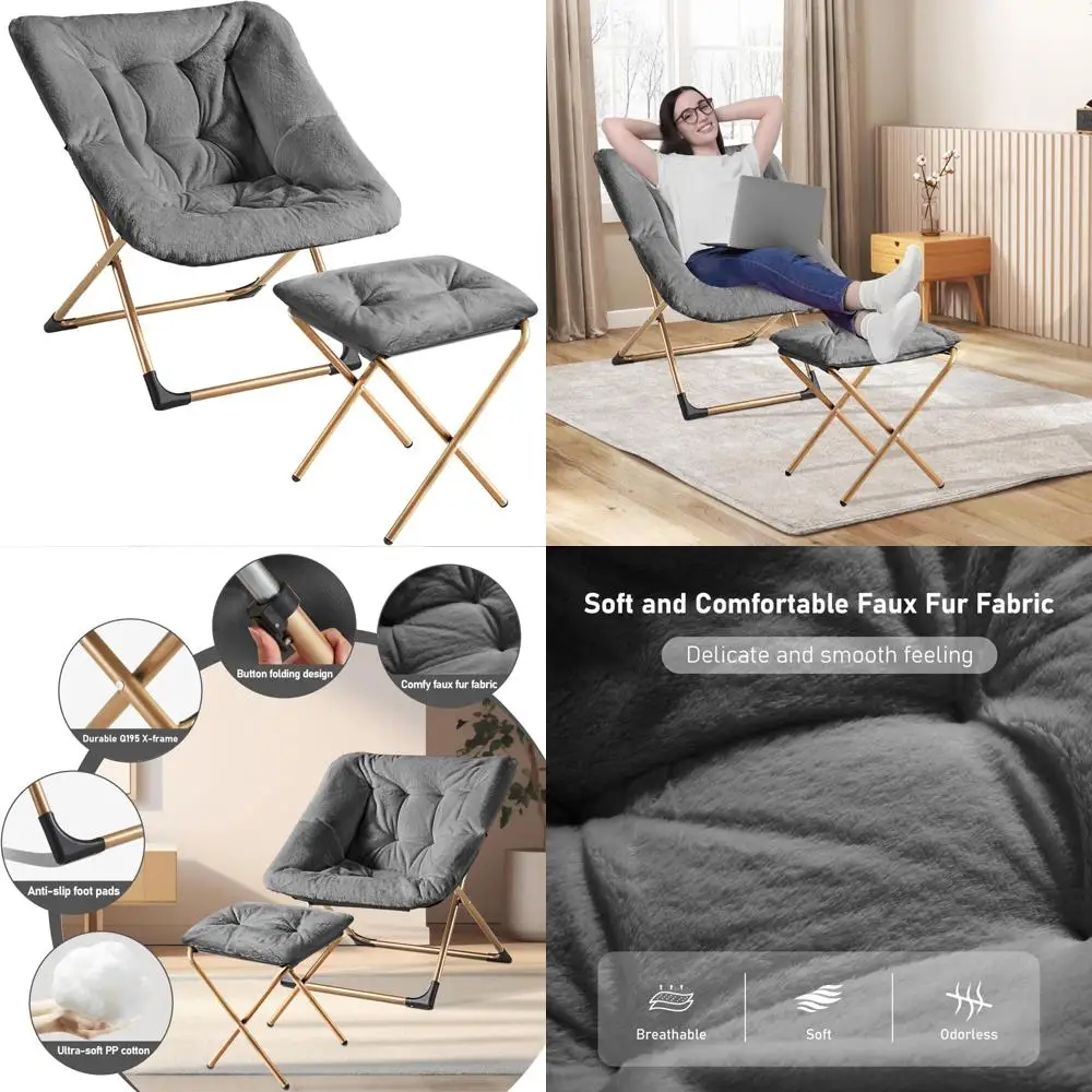 Oversized Saucer Chair with Ottoman - Plush Faux Fur Reading Lounger for Adults, Large Metal Frame, Non-Slip Stability
Oversized Saucer Chair with Ottoman - Plush Faux Fur Reading Lounger for Adults, Large Metal Frame, Non-Slip Stability