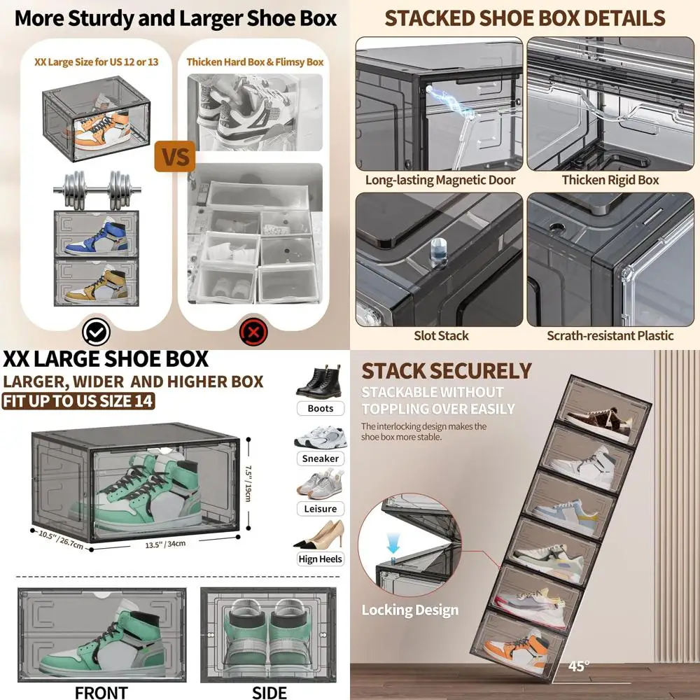 Прозрачная пластиковая полка для хранения обуви XXL, прочный штабелируемый органайзер для обуви для экономии места в шкафу, серый
Прозрачная пластиковая полка для хранения обуви XXL, прочный штабелируемый органайзер для обуви для экономии места в шкафу, серый