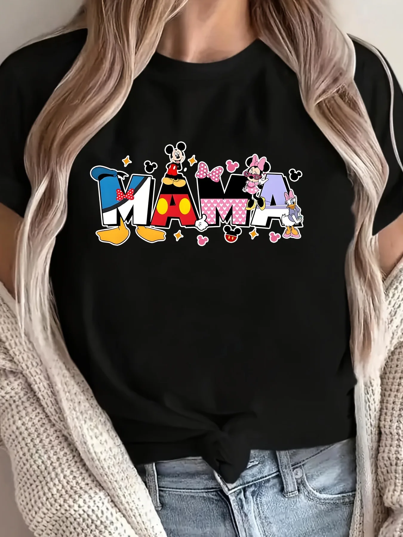 Disney Mama Mickey & Minnie Mouse Women's T-Shirt - Soft Breathable Fabric, Playful Cartoon Design with Hearts & Stars
Disney Mama Mickey & Minnie Mouse Women's T-Shirt - Soft Breathable Fabric, Playful Cartoon Design with Hearts & Stars