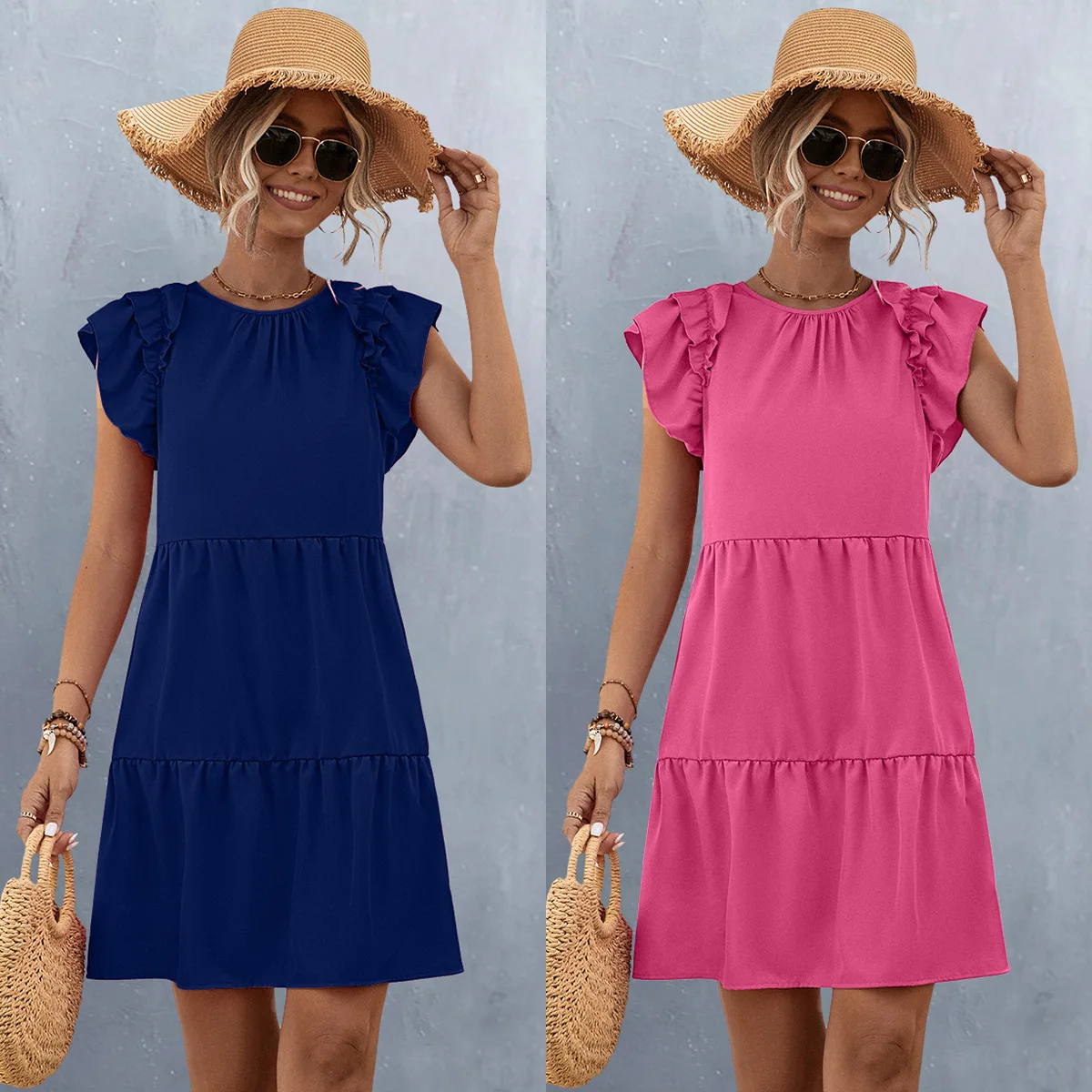 Solid Color Dress For Women Summer Ruffles Sleeve O-Neck Fashion Simple Casual Holiday Vestidos
Solid Color Dress For Women Summer Ruffles Sleeve O-Neck Fashion Simple Casual Holiday Vestidos