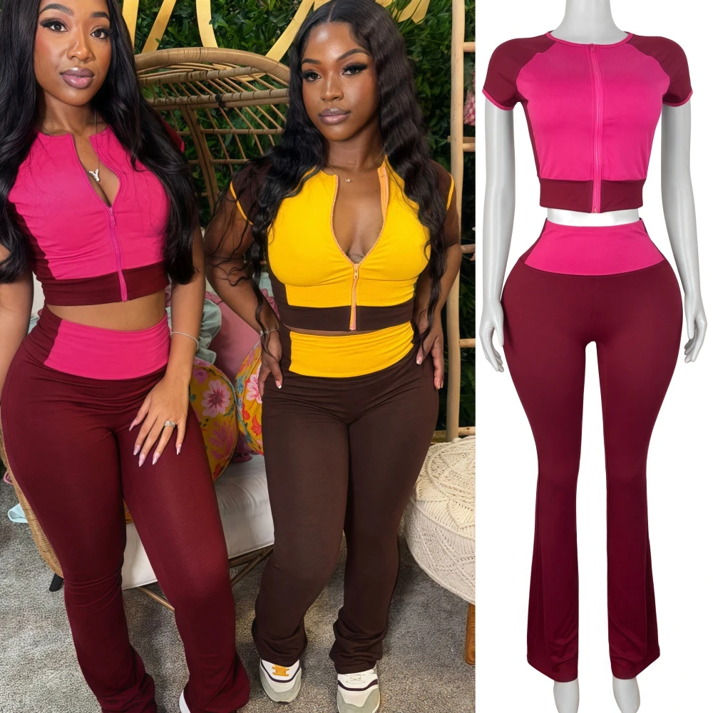 FAGADOER Fashion Color Block 2 Pieces Set for Woman Short Sleeve Zip Crop Top + High Waist Pants Suit Female Streetwear Clothing
FAGADOER Fashion Color Block 2 Pieces Set for Woman Short Sleeve Zip Crop Top + High Waist Pants Suit Female Streetwear Clothing