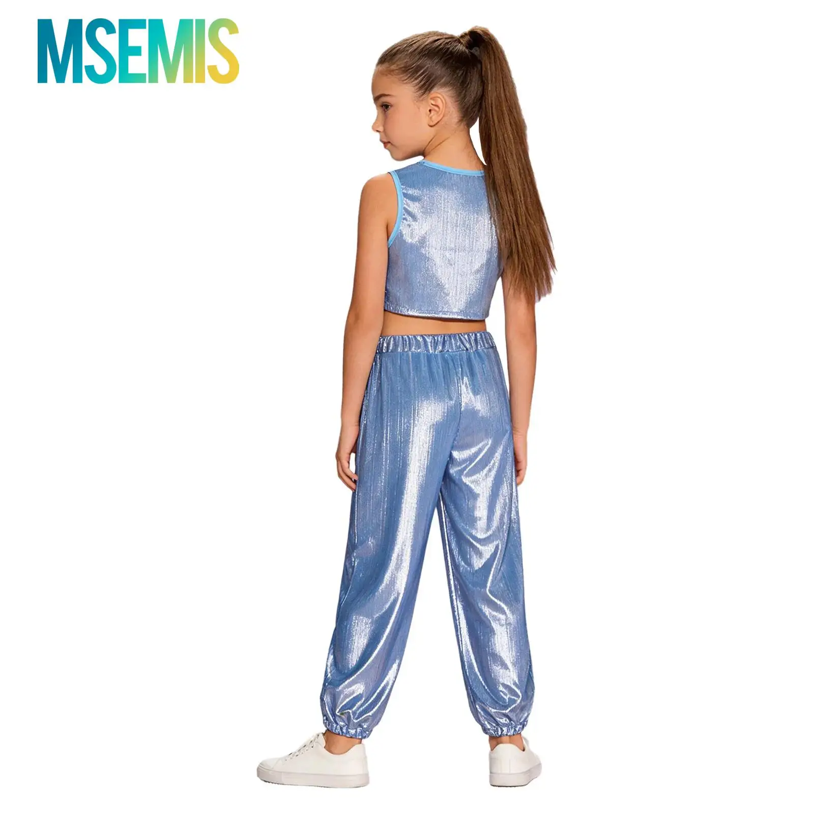 Kids Girls Hip Hop Cheerleading Performance Costume Jazz Dance Outfits Metallic Ribbed Dance Outfit Sleeveless Vest with Pants
Kids Girls Hip Hop Cheerleading Performance Costume Jazz Dance Outfits Metallic Ribbed Dance Outfit Sleeveless Vest with Pants