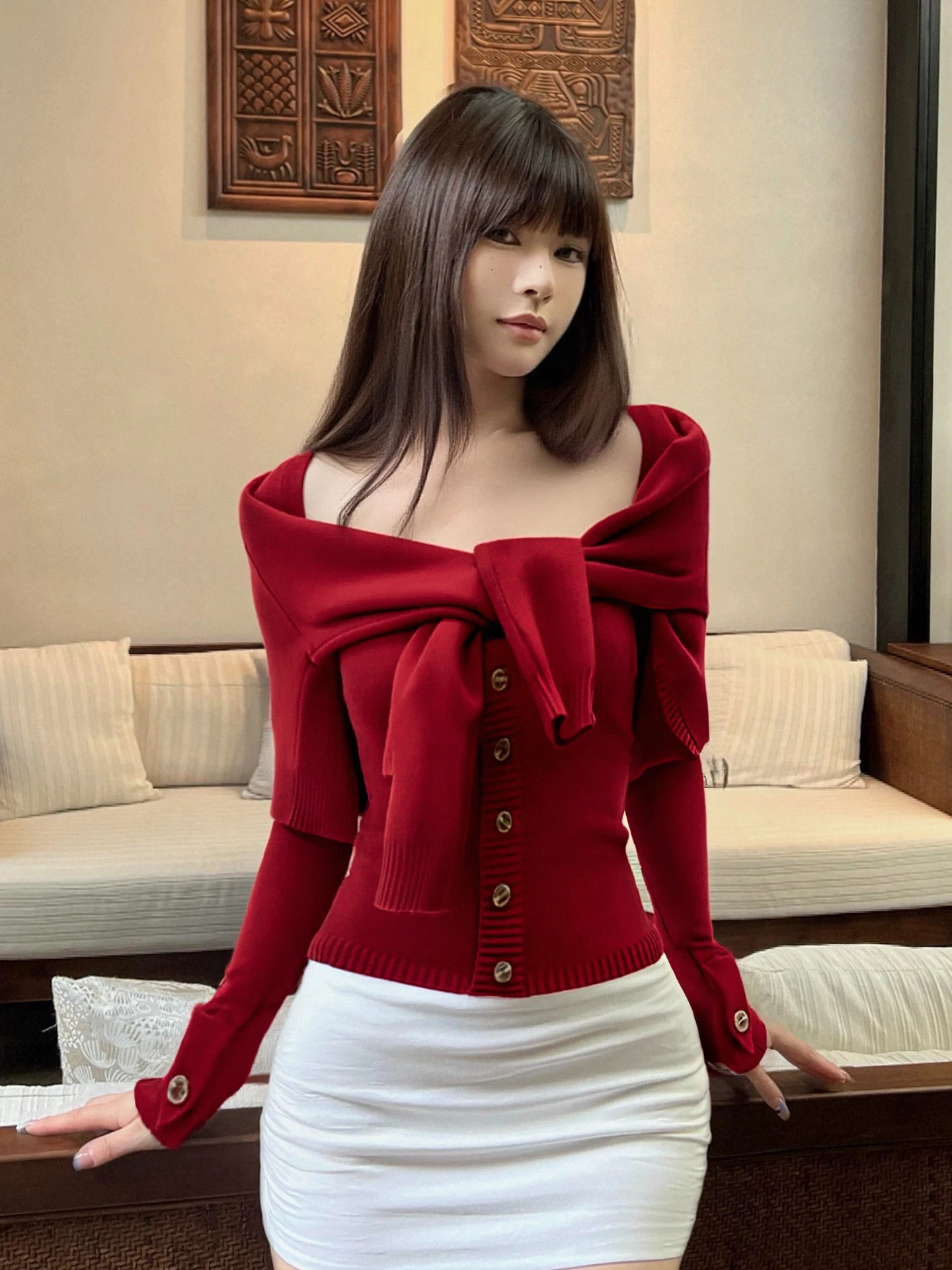 Red Knitted Sweater with Shawl Fake Two-Piece Slim Fit Short Style for Women Winter Fashionable Casual Commute Style Knitwear
Red Knitted Sweater with Shawl Fake Two-Piece Slim Fit Short Style for Women Winter Fashionable Casual Commute Style Knitwear