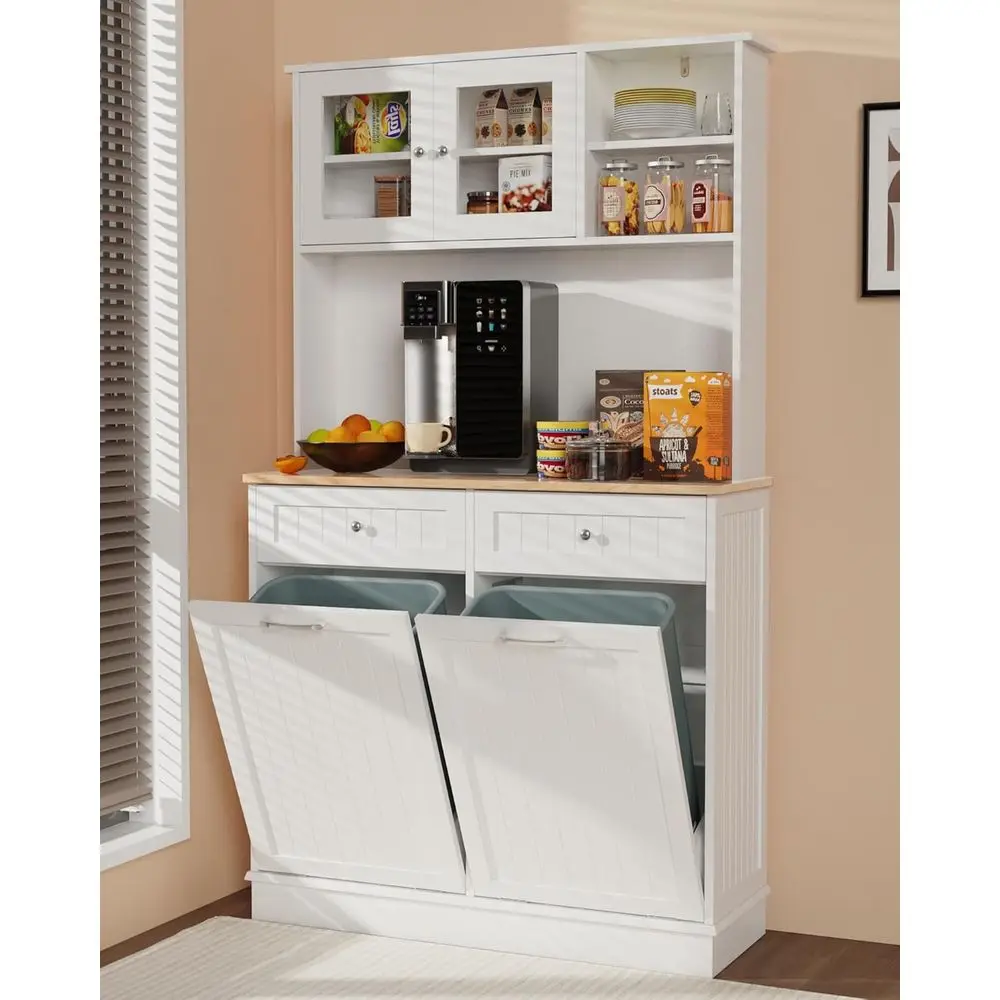 20 Gallon Dual Drawer Trash Cabinet with Wooden Hideaway Bins, Free Standing Recycling Bins for Kitchen (White)
20 Gallon Dual Drawer Trash Cabinet with Wooden Hideaway Bins, Free Standing Recycling Bins for Kitchen (White)