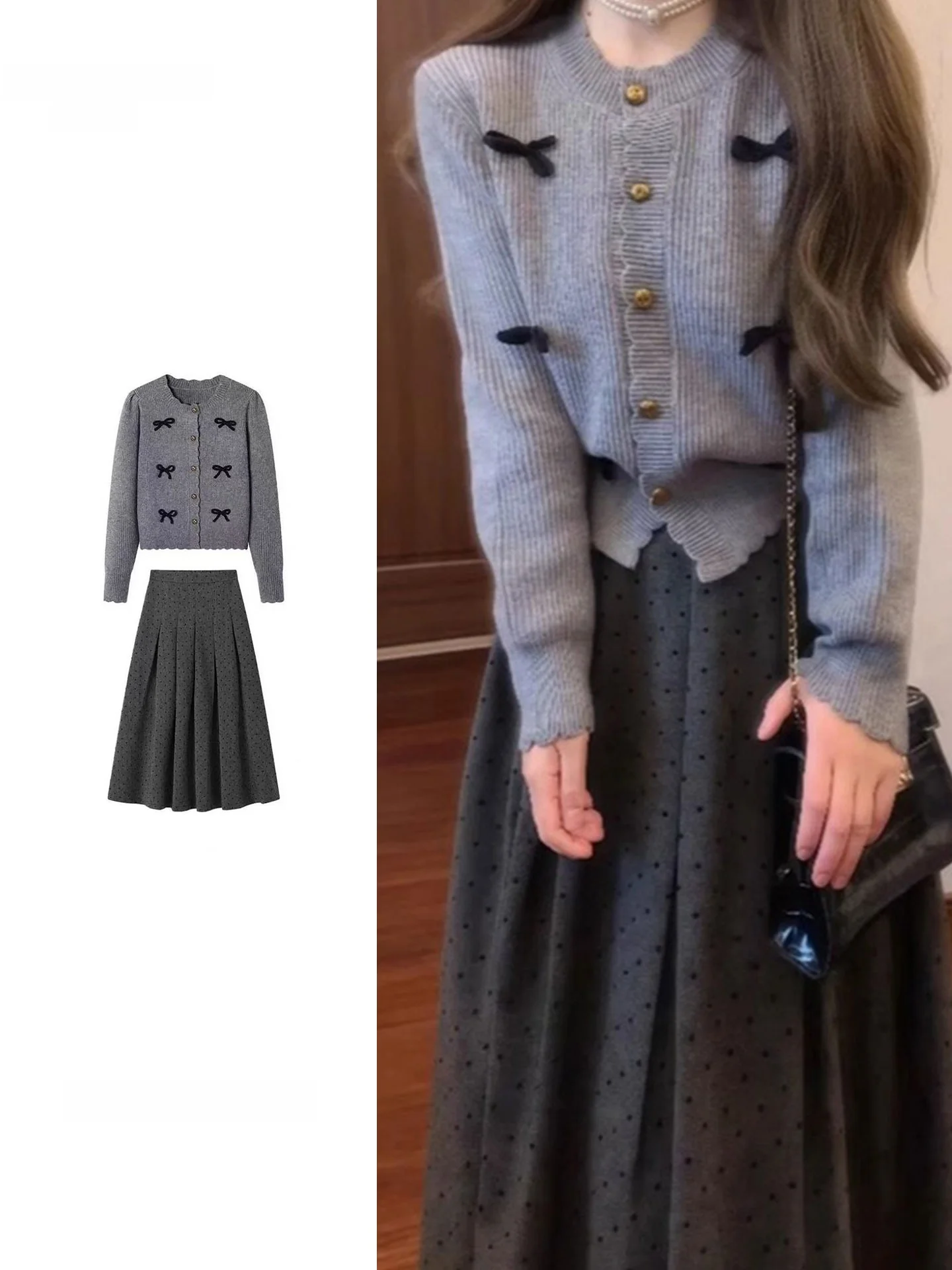 plus Size Women's Grey Knitted Sweater And Polka Dot Skirt Two Piece Set Autumn Winter Fashion Design High Waist Warm Lo...
plus Size Women's Grey Knitted Sweater And Polka Dot Skirt Two Piece Set Autumn Winter Fashion Design High Waist Warm Lo...