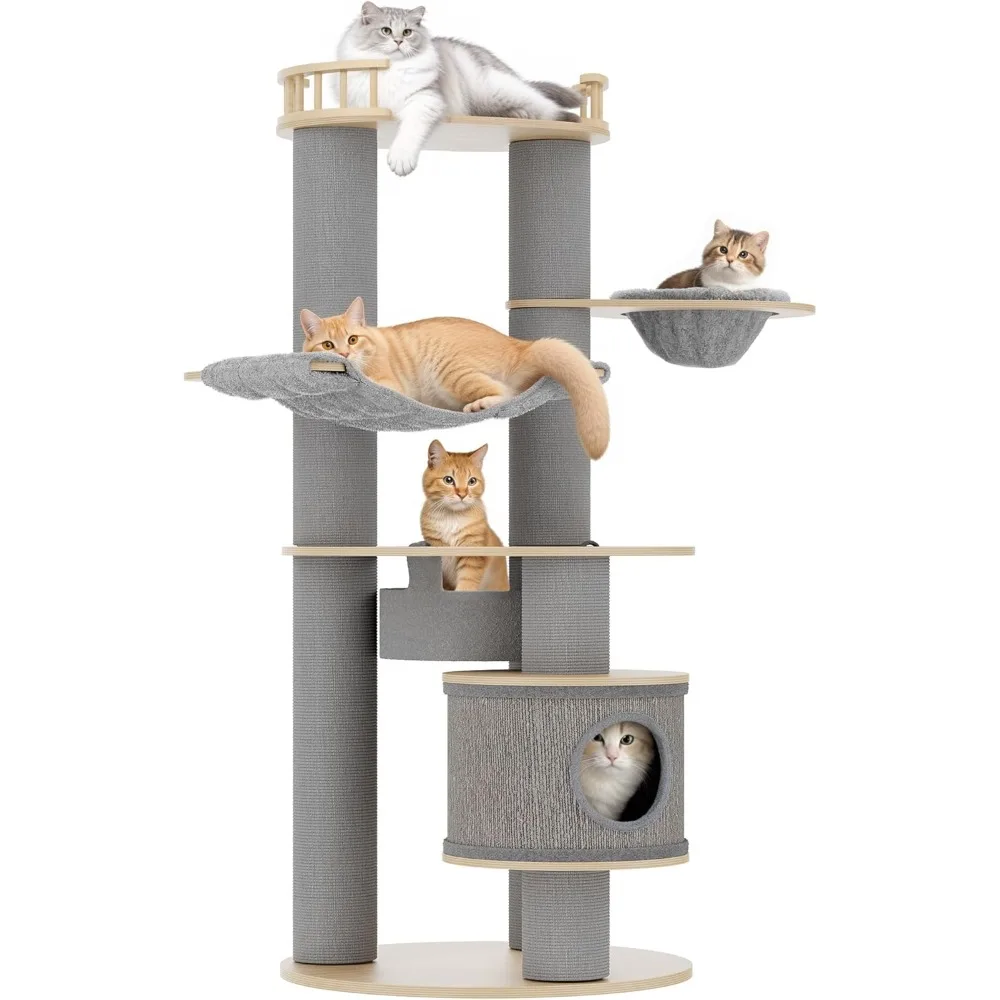 LUCK 66" Extra Large Cat Tree, Tall Cat Tree - 5 Levels Wood Cat Tower W/Cat Condo, Hammocks & Hanging Basket For 2 C
LUCK 66" Extra Large Cat Tree, Tall Cat Tree - 5 Levels Wood Cat Tower W/Cat Condo, Hammocks & Hanging Basket For 2 C