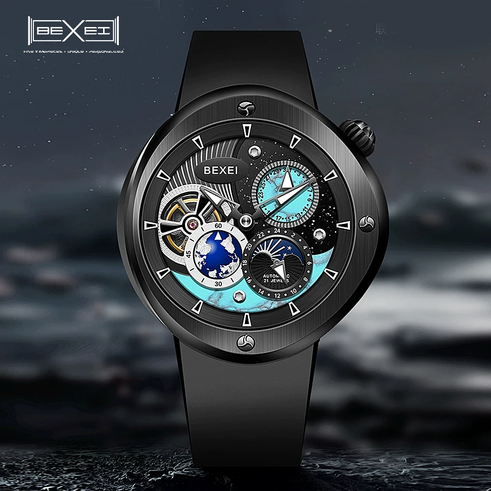 BEXEI Automatic Mechanical Watch for Men Goose Egg Case Turquoise Dial Coated Crystal Luminous Waterproof Business Watch 
BEXEI Automatic Mechanical Watch for Men Goose Egg Case Turquoise Dial Coated Crystal Luminous Waterproof Business Watch