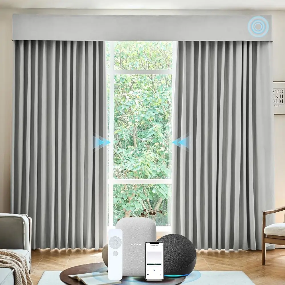 Alexa-Enabled Motorized Blackout Curtains, Retractable, Hardwired, Customizable up to 177, Cream Gray
Alexa-Enabled Motorized Blackout Curtains, Retractable, Hardwired, Customizable up to 177, Cream Gray