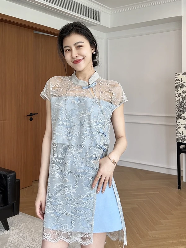 New Chinese Sle Lace Patchwork High Waist Skirt Top Women's Faion Set Ele Summer Outfit ort Sve Button Closure
New Chinese Sle Lace Patchwork High Waist Skirt Top Women's Faion Set Ele Summer Outfit ort Sve Button Closure