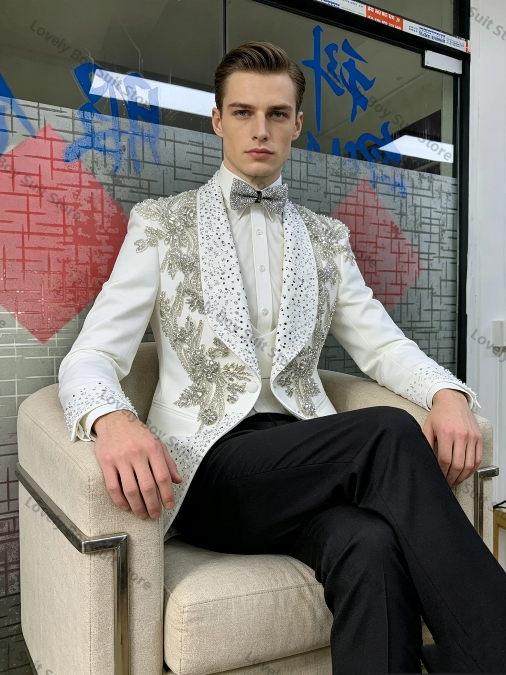 Spring Crystals Men Suit Set 2 Piece Blazer+Pants Cotton Prom Wedding Tuxedos Coat Customized Formal Office Fashion Groom Jacket
Spring Crystals Men Suit Set 2 Piece Blazer+Pants Cotton Prom Wedding Tuxedos Coat Customized Formal Office Fashion Groom Jacket