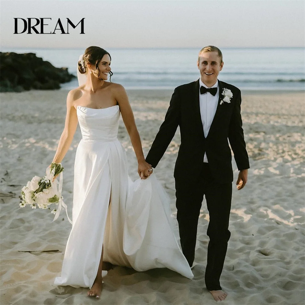 Elegant A-Line Wedding Dress Women 2025 Pleat Boat-Neck High Split Open Back Satin Bridal Gown Vestidos De Novia Customized
Elegant A-Line Wedding Dress Women 2025 Pleat Boat-Neck High Split Open Back Satin Bridal Gown Vestidos De Novia Customized