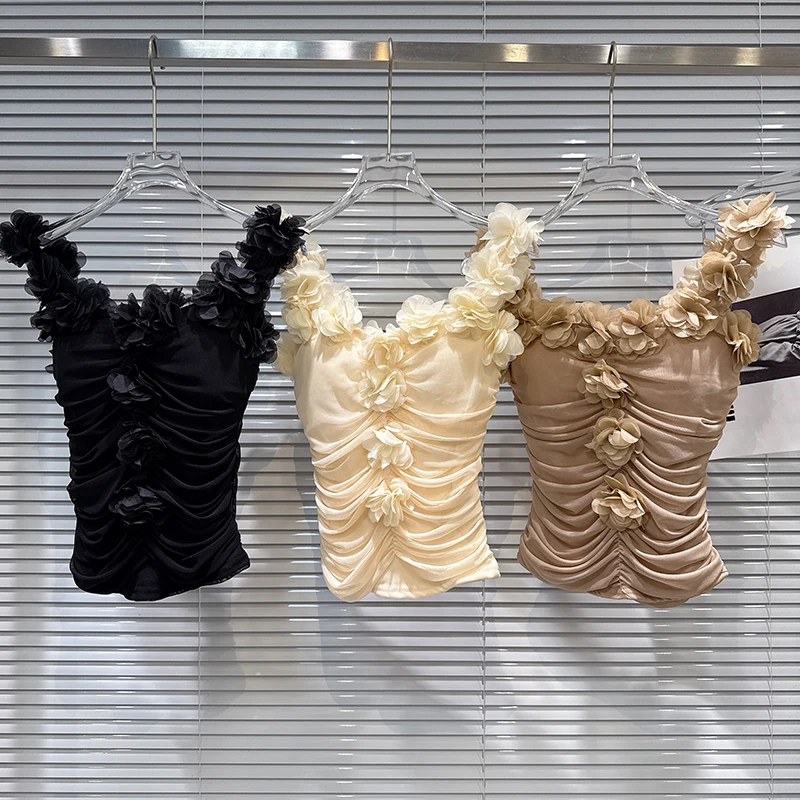Spring and Autumn New Vest Sexy Sweet Spicy U-shaped Collar Pleated Flower Slim Fit Chest Cushion Camisole Vest for Women
Spring and Autumn New Vest Sexy Sweet Spicy U-shaped Collar Pleated Flower Slim Fit Chest Cushion Camisole Vest for Women