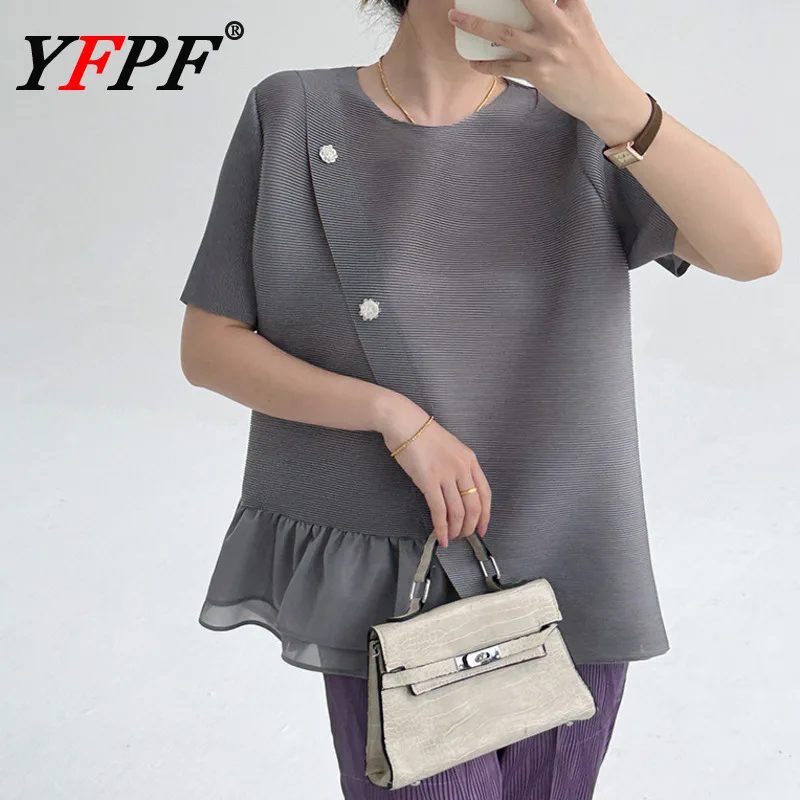 YFPF Summer Miyake Pleated Blouse Women Irregular Ruffles Button Design Solid Color Tops Fashion 2025 New Clothing 3A446
YFPF Summer Miyake Pleated Blouse Women Irregular Ruffles Button Design Solid Color Tops Fashion 2025 New Clothing 3A446