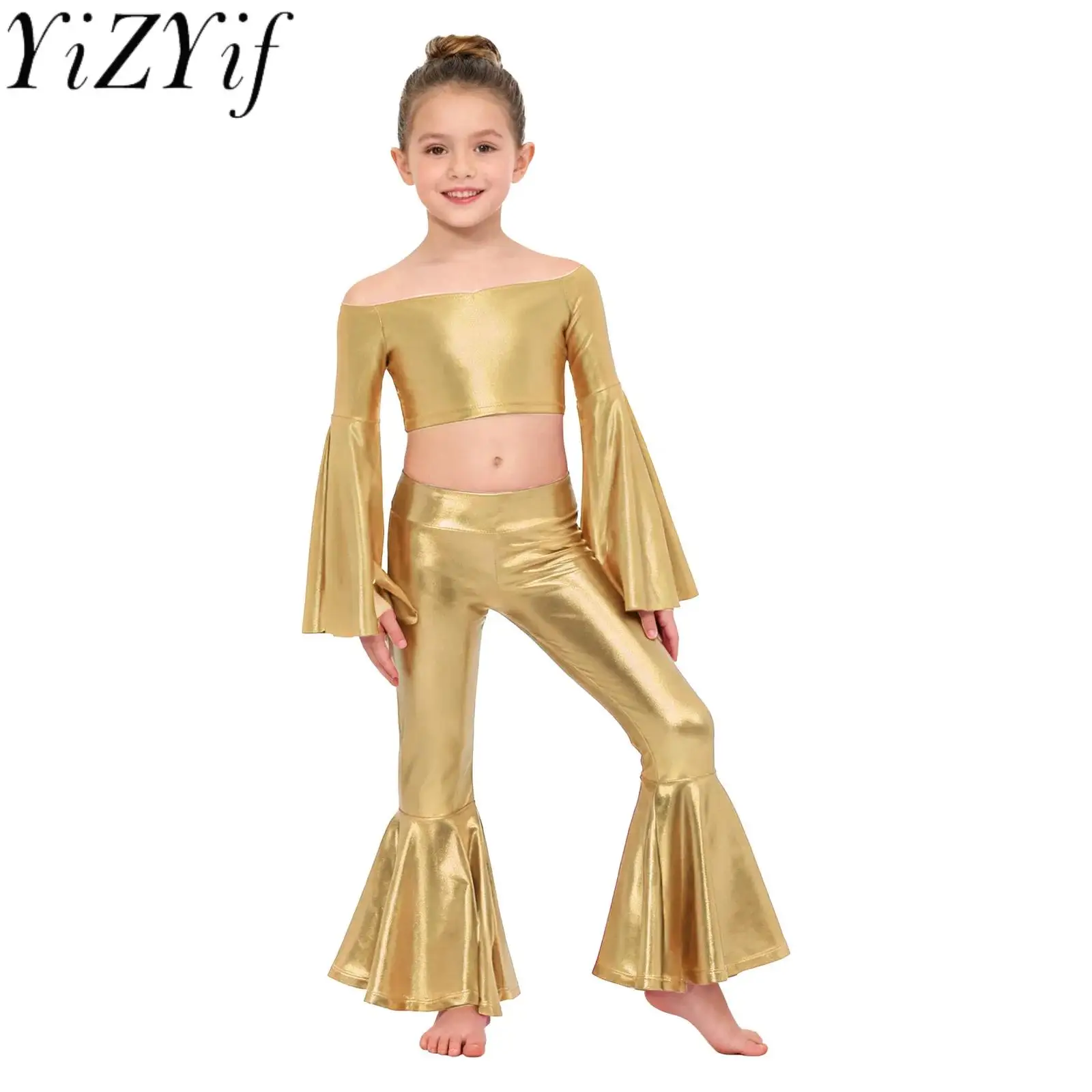Kids Girls Metallic Jazz Waltz Tango Disco Dance Crop Top with Shiny Pants for Birthday Party Photography Jazz Stage Performance
Kids Girls Metallic Jazz Waltz Tango Disco Dance Crop Top with Shiny Pants for Birthday Party Photography Jazz Stage Performance