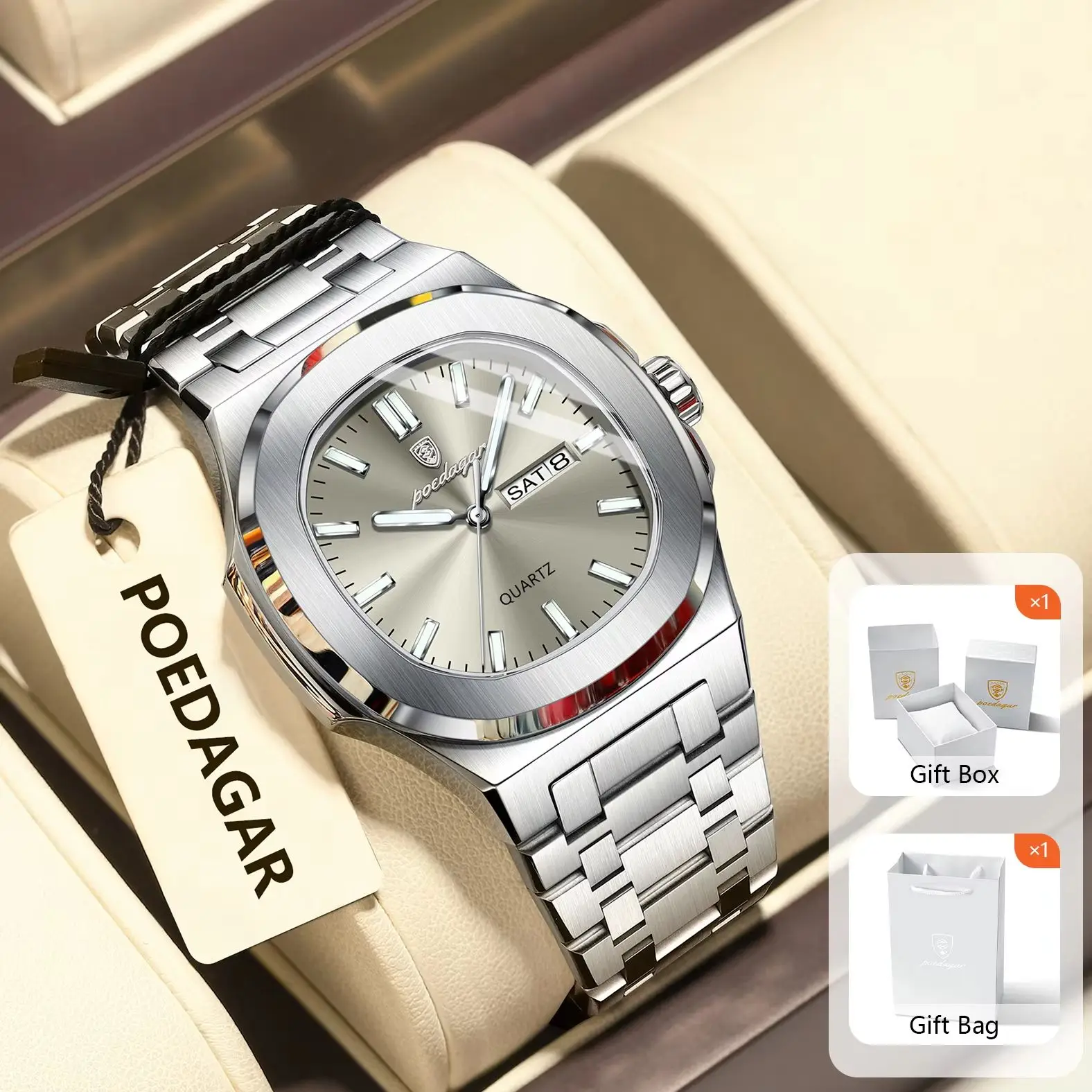POEDAGAR, модные мужские часы, водонепроницаемые светящиеся мужские часы с датой недели, роскошные кварцевые мужские наручные часы из нержавеющей стали + коробка, подарок
POEDAGAR, модные мужские часы, водонепроницаемые светящиеся мужские часы с датой недели, роскошные кварцевые мужские наручные часы из нержавеющей стали + коробка, подарок