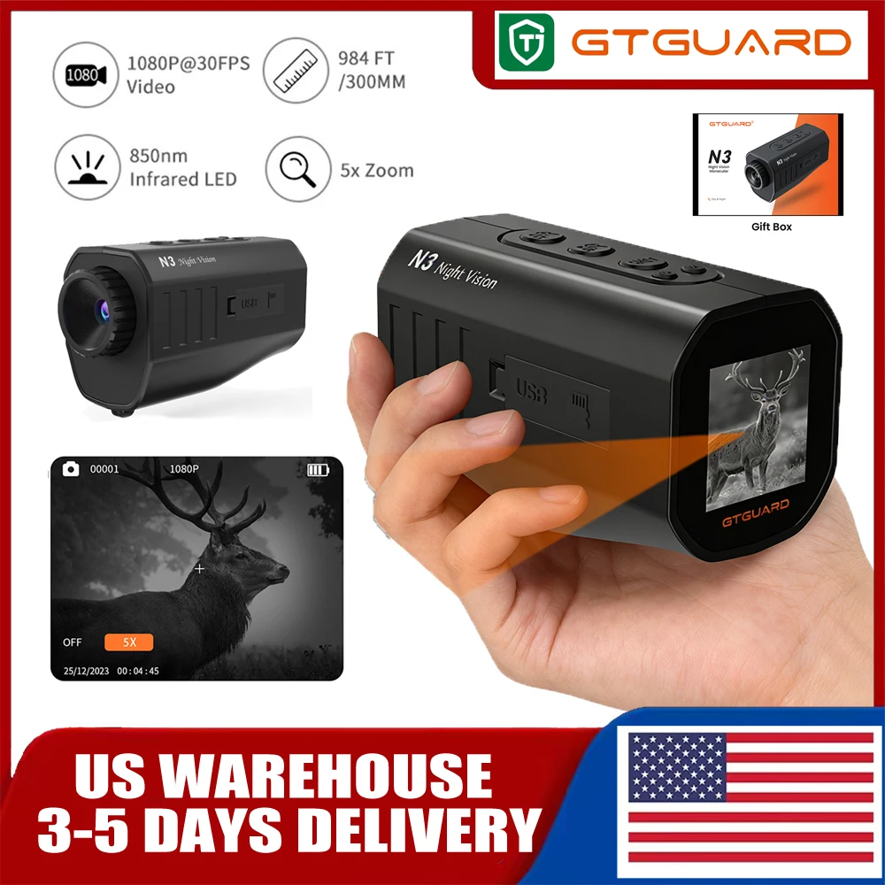 Official Genuine GTGUARD N3 Night Vision Monocular Goggles1080P 300M 5X Digital Zoom IR Night Vision Goggles for Hunting Camping
Official Genuine GTGUARD N3 Night Vision Monocular Goggles1080P 300M 5X Digital Zoom IR Night Vision Goggles for Hunting Camping