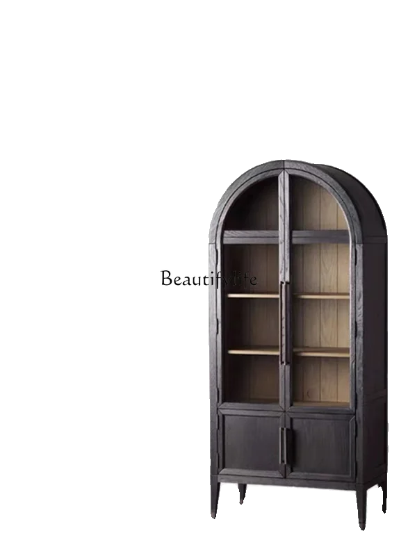 American light luxury solid wood dining side cabinet black arched decoration French retro glass door wine cabinet
American light luxury solid wood dining side cabinet black arched decoration French retro glass door wine cabinet
