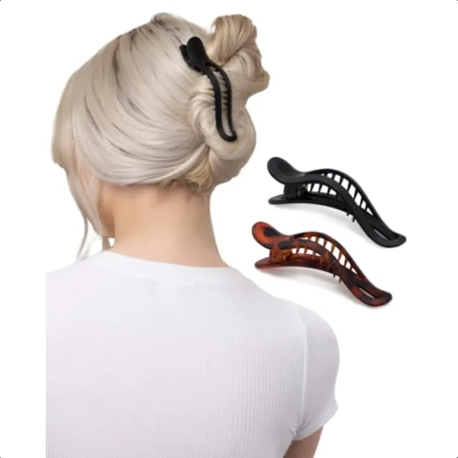 Flat Claw Clips for Women Strong Hold No Slip Grip Flat Claw Clip with Comfortable Curved Design 2pc Black Tortoise 
Flat Claw Clips for Women Strong Hold No Slip Grip Flat Claw Clip with Comfortable Curved Design 2pc Black Tortoise