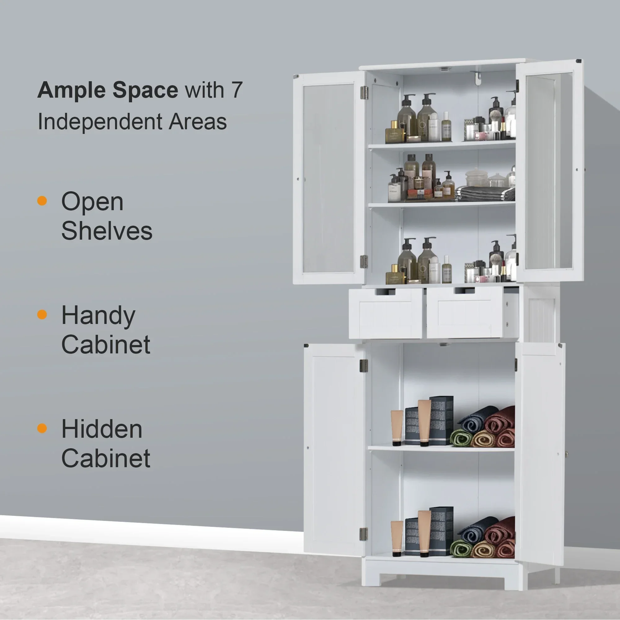 Bathroom Storage Tall Cabinet with Doors, 67" Freestanding Storage Cabinet with Doors and Adjustable Shelf for Kitchen Bathroom
Bathroom Storage Tall Cabinet with Doors, 67" Freestanding Storage Cabinet with Doors and Adjustable Shelf for Kitchen Bathroom
