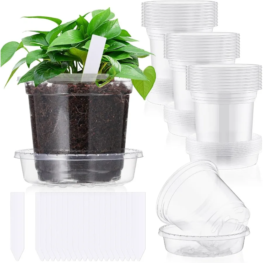 24 Pack 4 Inch Clear Nursery Pots with Drainage and Saucer Clear Plastic Planter Pots and Labels for Plants Seed Pots Succulent
24 Pack 4 Inch Clear Nursery Pots with Drainage and Saucer Clear Plastic Planter Pots and Labels for Plants Seed Pots Succulent