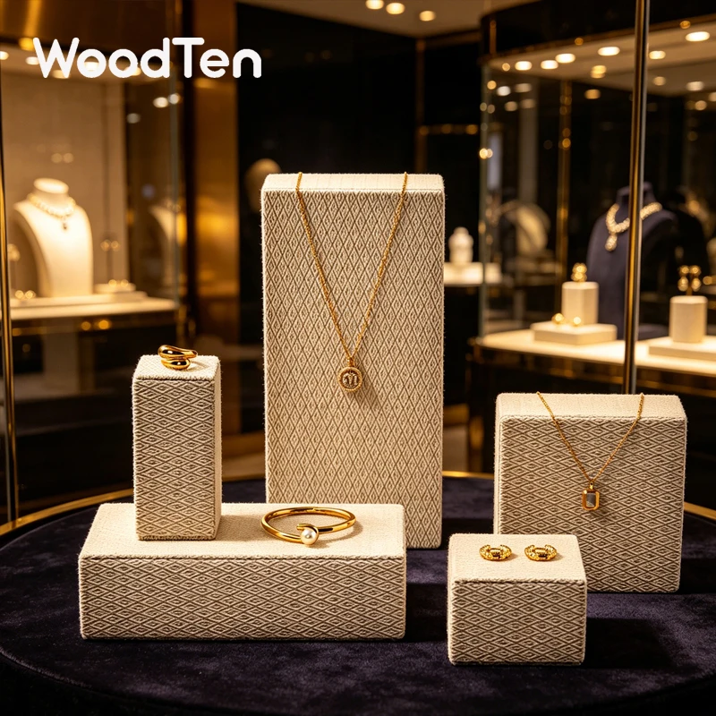 WoodTen Jewelry Display Stands Luxury Linen Ring and Necklace Counter Display Racks Jewelry Organizer Stand Window Showcase
WoodTen Jewelry Display Stands Luxury Linen Ring and Necklace Counter Display Racks Jewelry Organizer Stand Window Showcase