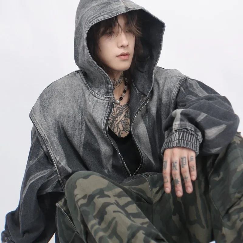 Hip Hop Men's Gradient Washed Hooded Denim Jackets Oversized Rib Sleeve Zipper Hoodies Jacket Autumn Streetwear Men and Women
Hip Hop Men's Gradient Washed Hooded Denim Jackets Oversized Rib Sleeve Zipper Hoodies Jacket Autumn Streetwear Men and Women