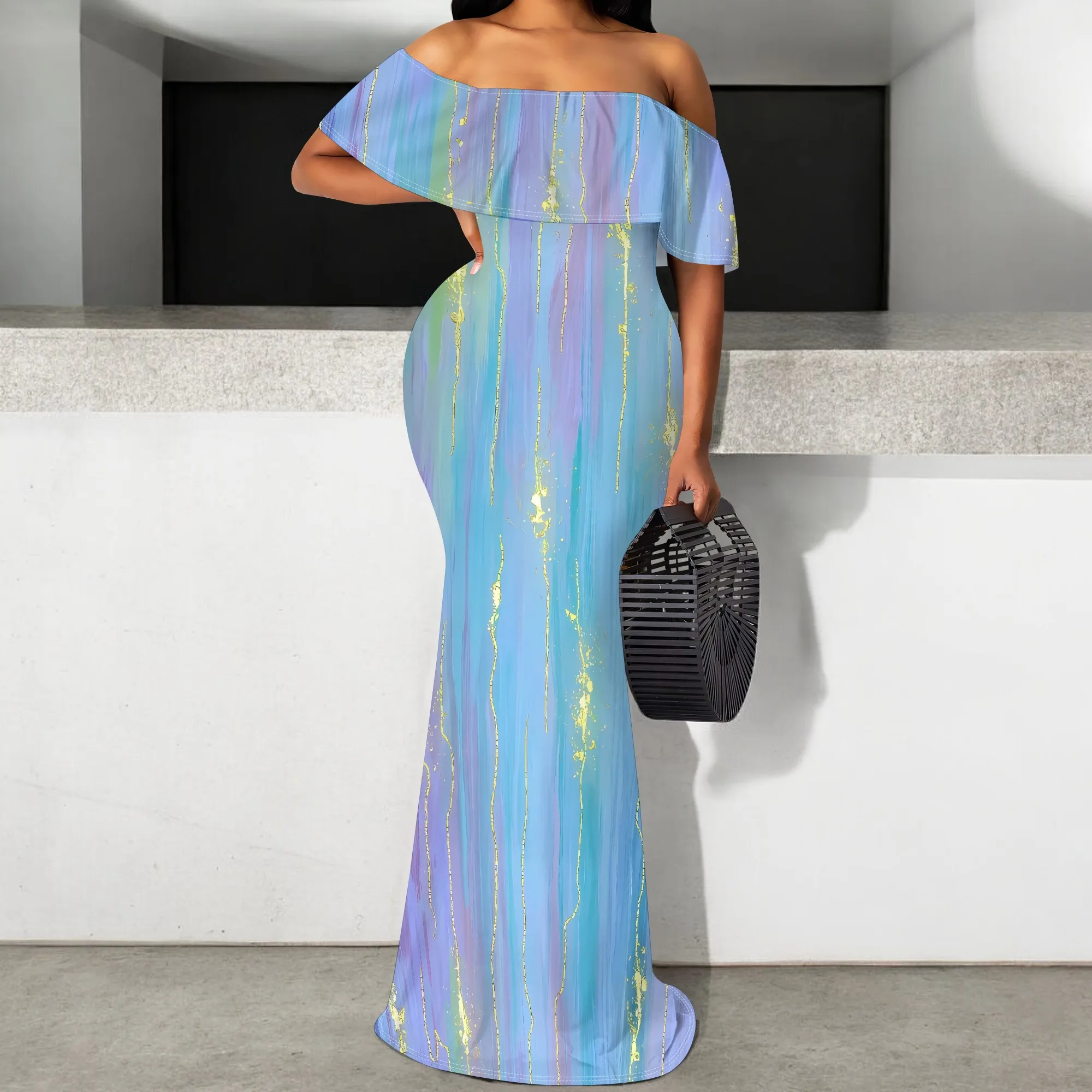 Off Shoulder Gradient Ruffle Maxi Dress Women Summer Blue Purple Gold Stripe Elegant Evening Outfit
Off Shoulder Gradient Ruffle Maxi Dress Women Summer Blue Purple Gold Stripe Elegant Evening Outfit