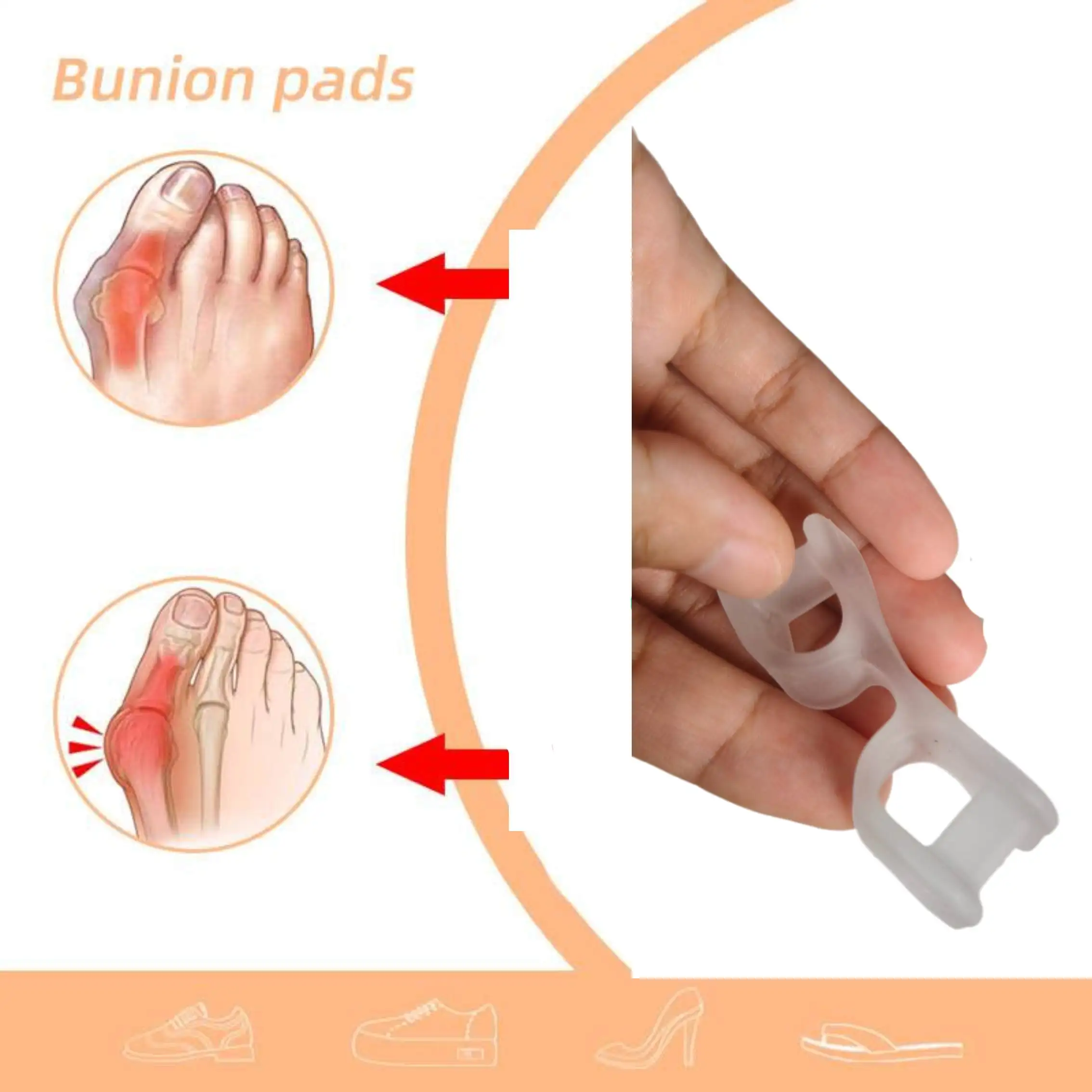 1/10/100Pairs Big Toe Two Hole Thumb Valgus Toe Separator Silicone Gel Foot Fingers Protector Corrector Pedicure Foot Care Tool
1/10/100Pairs Big Toe Two Hole Thumb Valgus Toe Separator Silicone Gel Foot Fingers Protector Corrector Pedicure Foot Care Tool