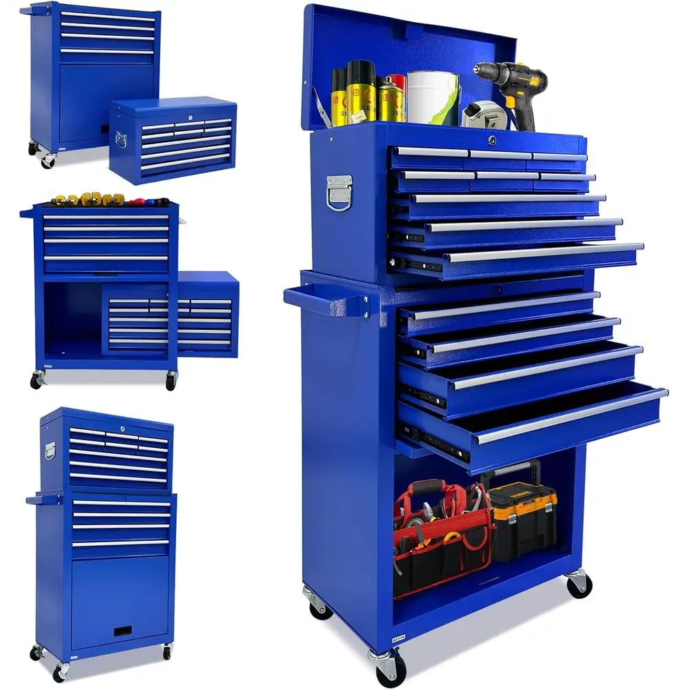 13-Drawer Rolling Tool Chest with Large Storage, Sliding Drawers, and Locking System - Blue
13-Drawer Rolling Tool Chest with Large Storage, Sliding Drawers, and Locking System - Blue