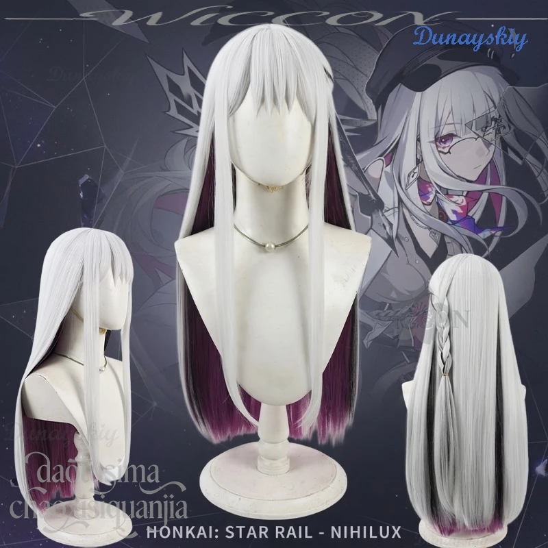 Anime Game Honkai:Star Rail Cosplay Nihilux Silver White Wig Purple Colored Inner Hair Black Highlights Y2K Synthetic Hair Cos
Anime Game Honkai:Star Rail Cosplay Nihilux Silver White Wig Purple Colored Inner Hair Black Highlights Y2K Synthetic Hair Cos