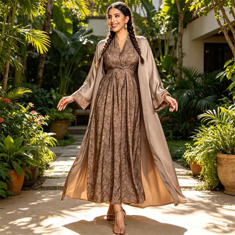 Eid Dubai Abaya and Dress 2 Piece Set Muslim Women Kimono Jalabiya Kaftan Ramadan Robe Kebaya Caftan Femme Musulmane Ensembles
Eid Dubai Abaya and Dress 2 Piece Set Muslim Women Kimono Jalabiya Kaftan Ramadan Robe Kebaya Caftan Femme Musulmane Ensembles