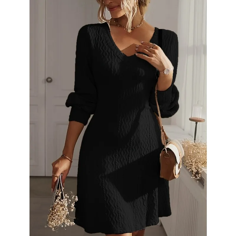 Fashion Elegant Women's Dresses Solid Color Loose Casual Long-sleeved Dress Temperament French Woman Dress V-neck A-line Skirts
Fashion Elegant Women's Dresses Solid Color Loose Casual Long-sleeved Dress Temperament French Woman Dress V-neck A-line Skirts