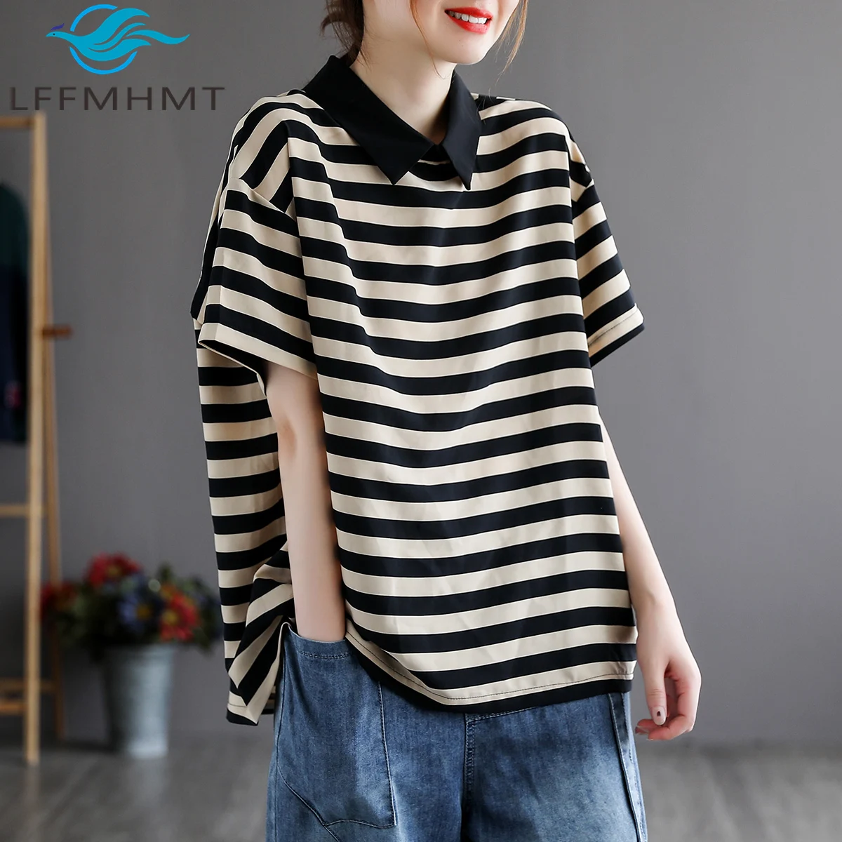 Striped Short Sleeve T-shirt For Women Summer Fashion Classic Doll Collar Loose Casual Cute Pullovers Female Y2K Streetwear Tops
Striped Short Sleeve T-shirt For Women Summer Fashion Classic Doll Collar Loose Casual Cute Pullovers Female Y2K Streetwear Tops