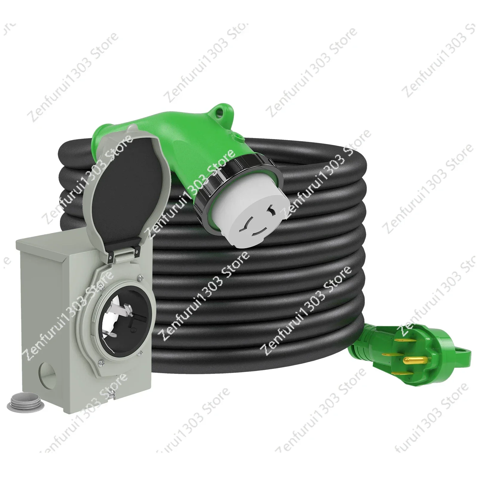 50 Amp Generator Power Inlet Box and Power Cord 135 Degree Locking Combo Kit, 14-50P to SS2-50R Extension Cord 25FT
50 Amp Generator Power Inlet Box and Power Cord 135 Degree Locking Combo Kit, 14-50P to SS2-50R Extension Cord 25FT