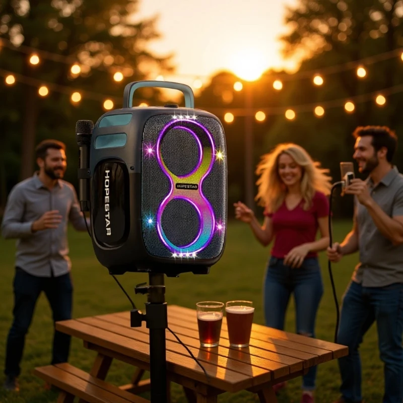 HOPESTAR PARTYONE CLUB Bluetooth Party Speaker, Dual Mics, 650W Power, Large Capacity Battery, AI Effect Outdoor Karaoke Speaker
HOPESTAR PARTYONE CLUB Bluetooth Party Speaker, Dual Mics, 650W Power, Large Capacity Battery, AI Effect Outdoor Karaoke Speaker