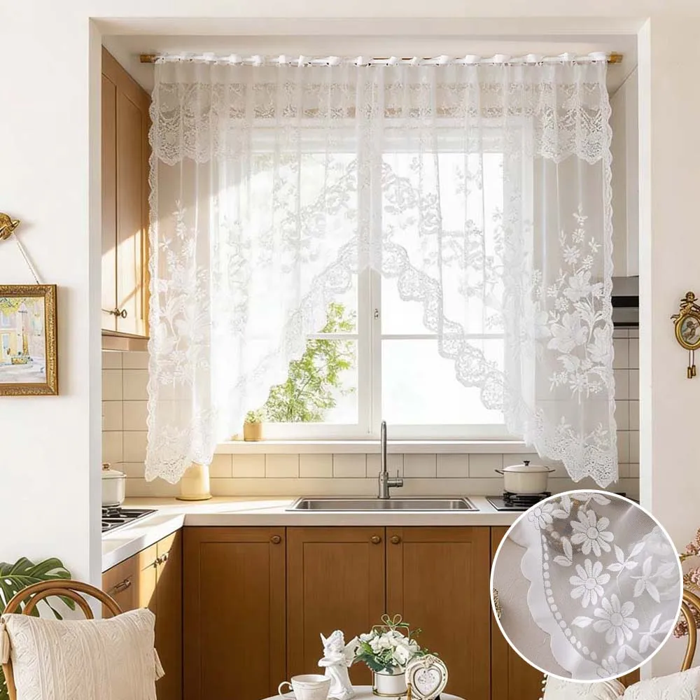 1PC Lace Embroidered Kitchen Curtain Flower Triangle Short Sheer Partition Curtain for Kitchen Small Window Office Door Gardinen
1PC Lace Embroidered Kitchen Curtain Flower Triangle Short Sheer Partition Curtain for Kitchen Small Window Office Door Gardinen