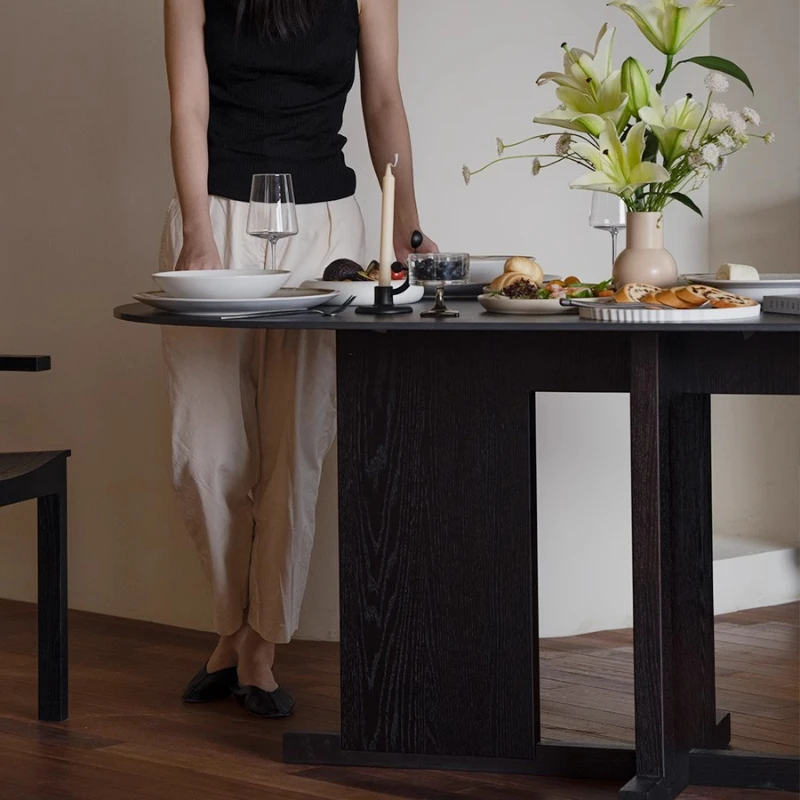 Dimensional long table rock slab light luxury high-end black dual-purpose solid wood table legs Italian style
Dimensional long table rock slab light luxury high-end black dual-purpose solid wood table legs Italian style
