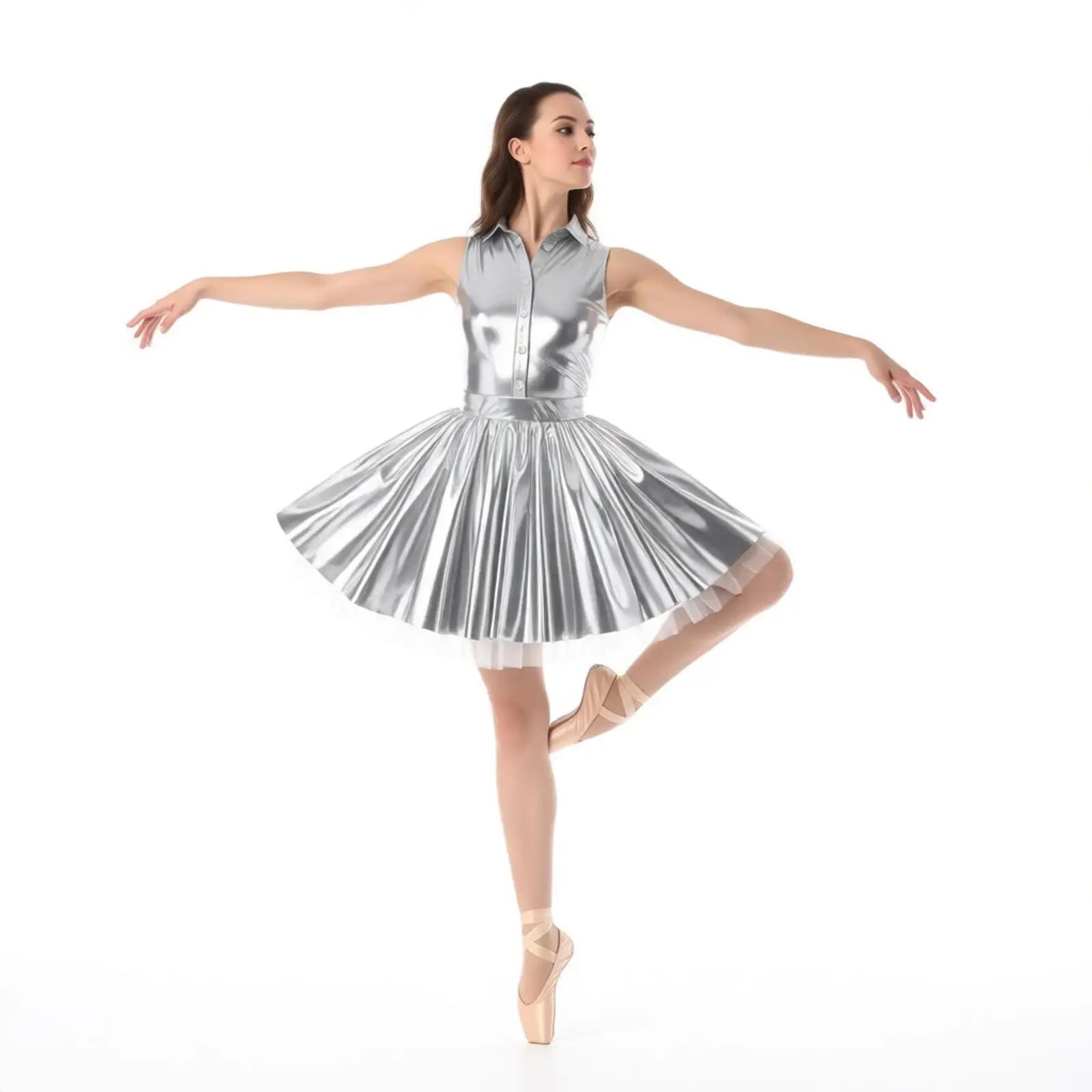 Women Cheerleading Dance Tutu Dress V Sleeveless A-line Tulle Layers Metallic Shiny Mini Dress Night Club Bar Stage Disco Dress
Women Cheerleading Dance Tutu Dress V Sleeveless A-line Tulle Layers Metallic Shiny Mini Dress Night Club Bar Stage Disco Dress