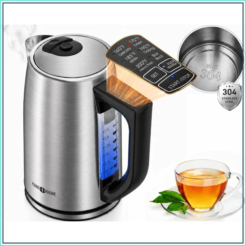 6 Preset Temp Electric Kettle, 1.7L Stainless Steel, 1500W Fast Boil for Tea & Coffee
6 Preset Temp Electric Kettle, 1.7L Stainless Steel, 1500W Fast Boil for Tea & Coffee