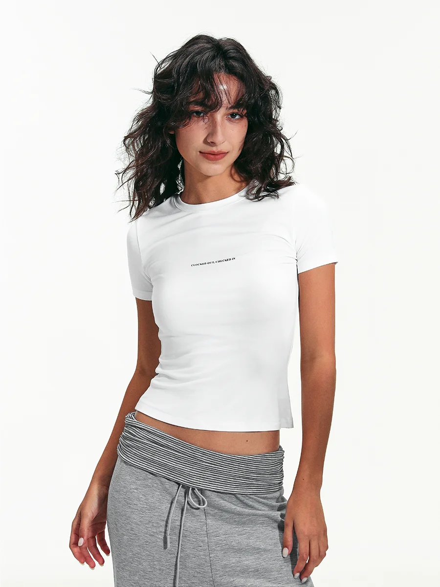 Minimalist Print High Elastic Slim Fit Short Sleeve round Neck Base Shirt American Retro Modal Cool Feeling T Shirt Women
Minimalist Print High Elastic Slim Fit Short Sleeve round Neck Base Shirt American Retro Modal Cool Feeling T Shirt Women