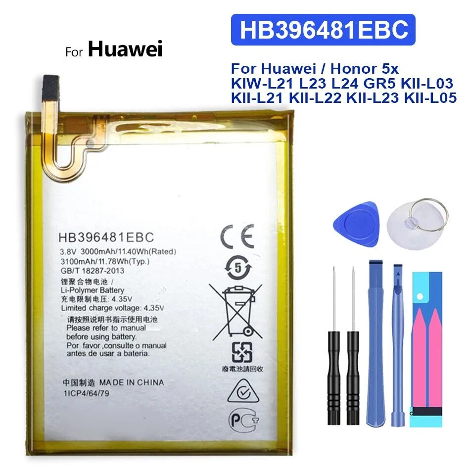 HB 396481 Аккумулятор EBC 3100 мАч для Huawei Honor 5X KIW-L21 L23 L24 GR5 KII-L21 KII-L22 KII-L23 KII-L03 KII-L05 + бесплатные инструменты
HB 396481 Аккумулятор EBC 3100 мАч для Huawei Honor 5X KIW-L21 L23 L24 GR5 KII-L21 KII-L22 KII-L23 KII-L03 KII-L05 + бесплатные инструменты