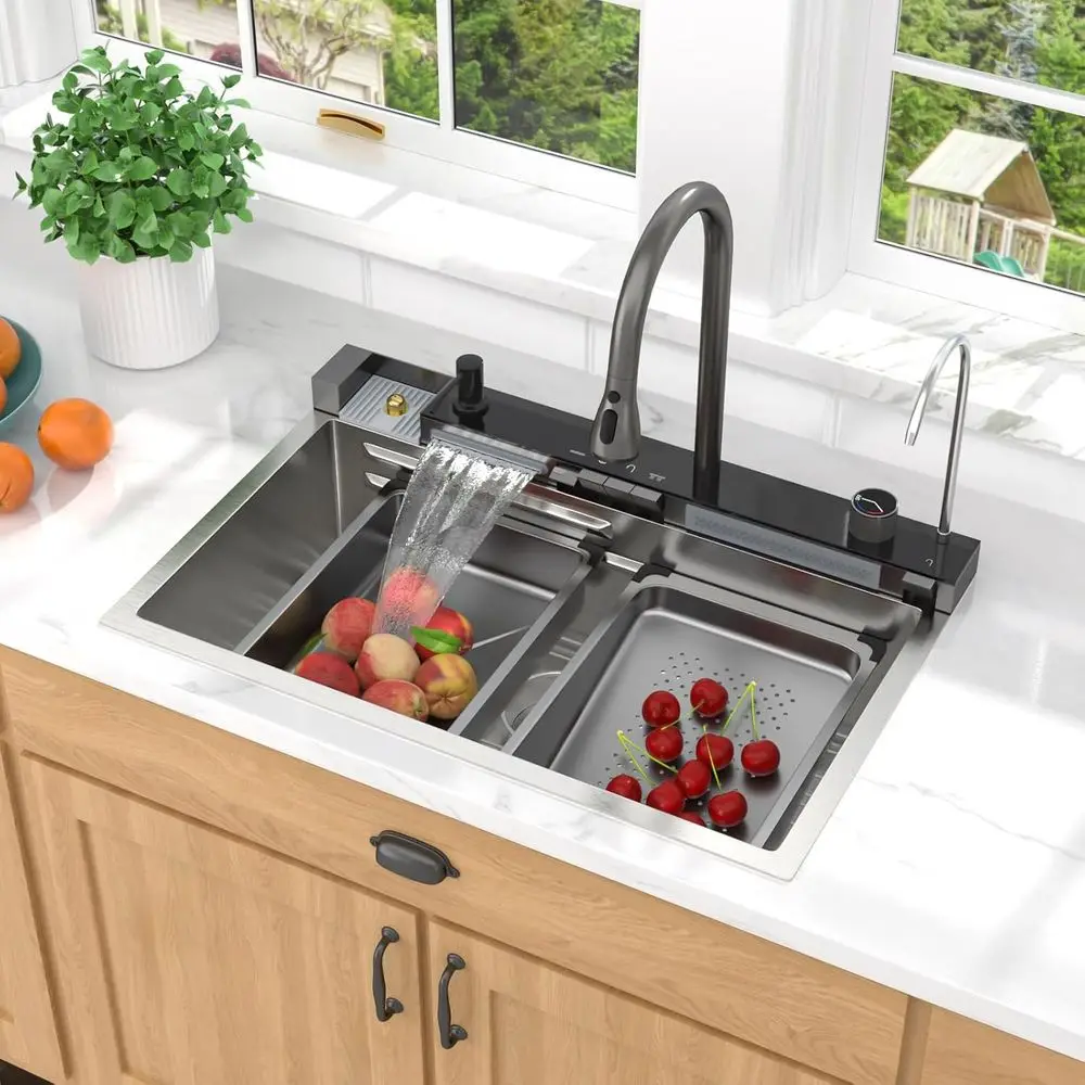 Smart Waterall Kitchen Sink 30 Inch, Drop In StainlSteel Single Bowl Workstation Sink with Pull-Down aucet, Cup Washer & Multi-u
Smart Waterall Kitchen Sink 30 Inch, Drop In StainlSteel Single Bowl Workstation Sink with Pull-Down aucet, Cup Washer & Multi-u