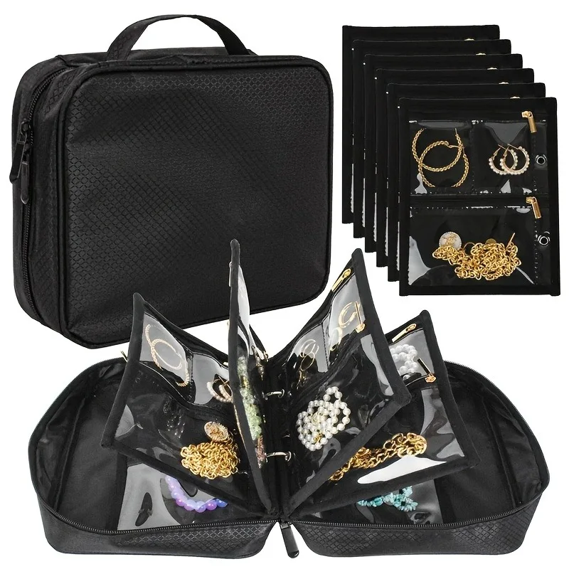 1/2 Travel Jewelry Bag Luggage Organizer Bag Detachable Loose Leaf Jewelry Storage Book with 6 Transparent Zipper Velvet Pouches
1/2 Travel Jewelry Bag Luggage Organizer Bag Detachable Loose Leaf Jewelry Storage Book with 6 Transparent Zipper Velvet Pouches