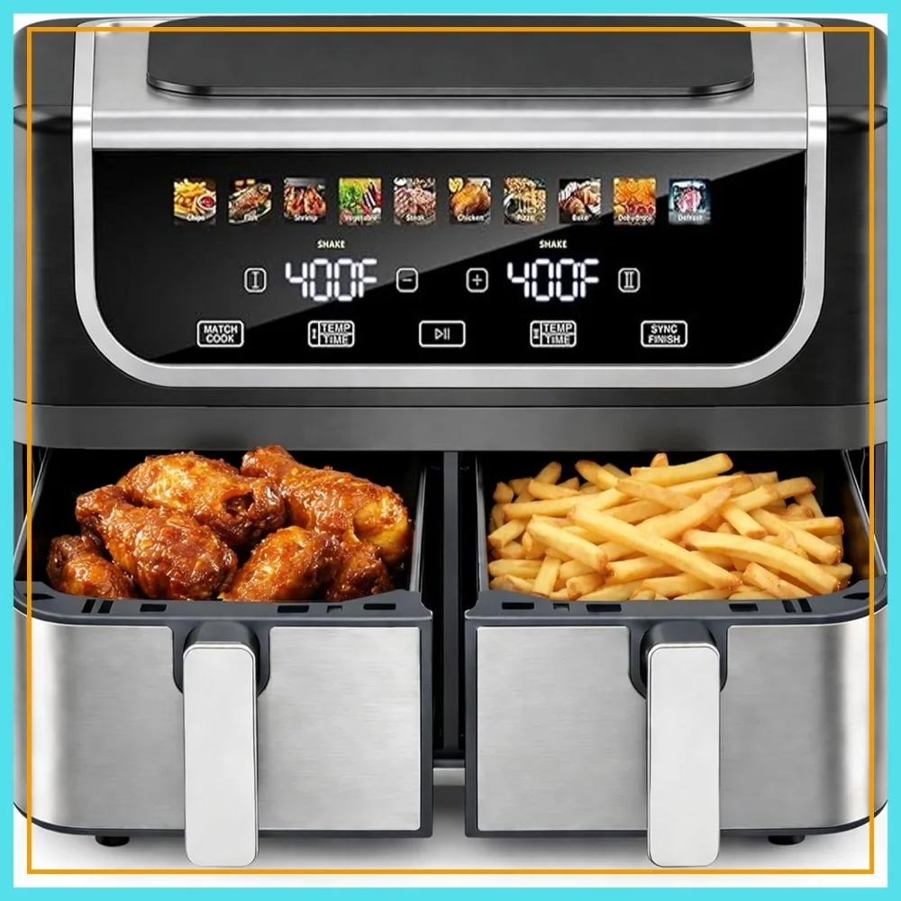 9.5-Qt Dual Basket Air Fryer, 10-in-1 Digital Preset 1700W, Sync Cook, Independent Temp Control, Shake Reminder, Nonstick
9.5-Qt Dual Basket Air Fryer, 10-in-1 Digital Preset 1700W, Sync Cook, Independent Temp Control, Shake Reminder, Nonstick
