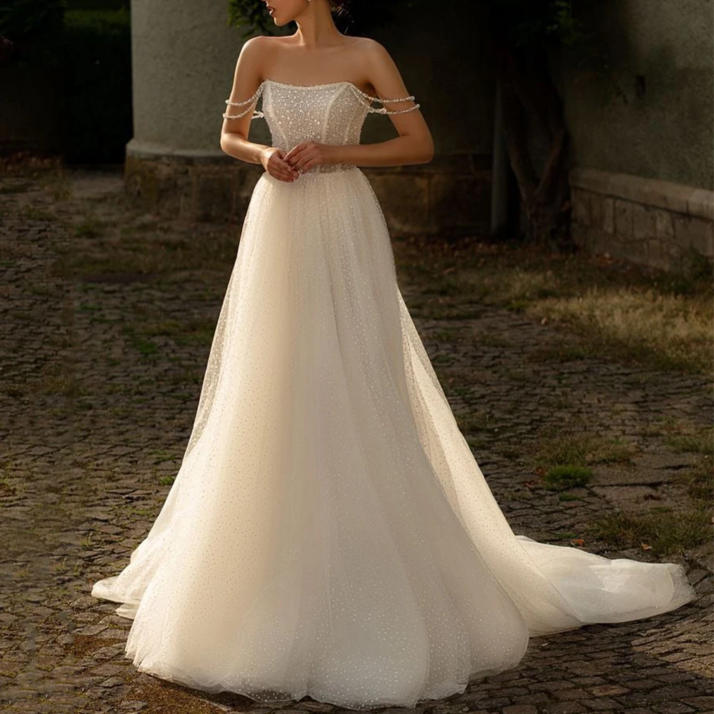 Exquisite Strapless Bridal Wedding Dress Chapel Train Off the Shoulder A-line Zipper Vestido De Casamento Customized Plus Size
Exquisite Strapless Bridal Wedding Dress Chapel Train Off the Shoulder A-line Zipper Vestido De Casamento Customized Plus Size