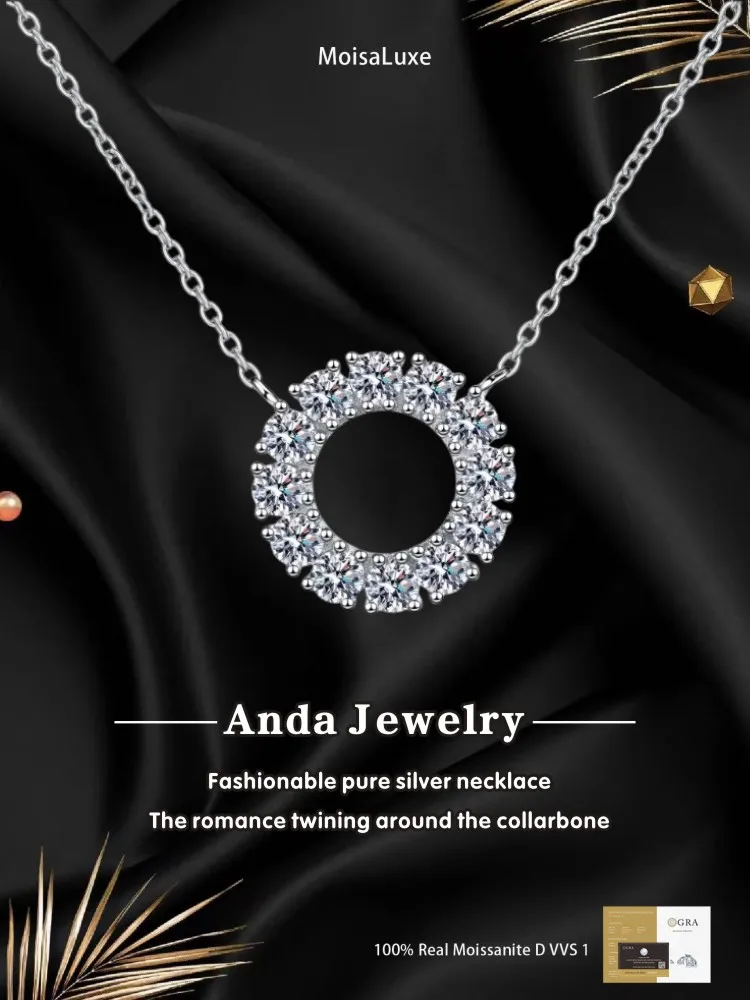 Moissanite Plata Sterling 925 Silver Fashion Female Round Shape Full of Moissanite Necklace GRA Certified
Moissanite Plata Sterling 925 Silver Fashion Female Round Shape Full of Moissanite Necklace GRA Certified