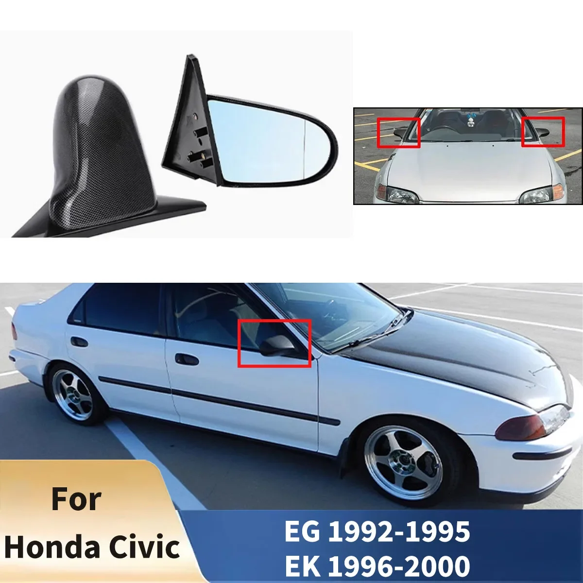 For Honda Civic EG 1992-1995&EK 1996-2000 4Door,JDM Style Rearview Side Mirror (Manual Adjustable), Side Mirror, Body Kit,Tuning
For Honda Civic EG 1992-1995&EK 1996-2000 4Door,JDM Style Rearview Side Mirror (Manual Adjustable), Side Mirror, Body Kit,Tuning