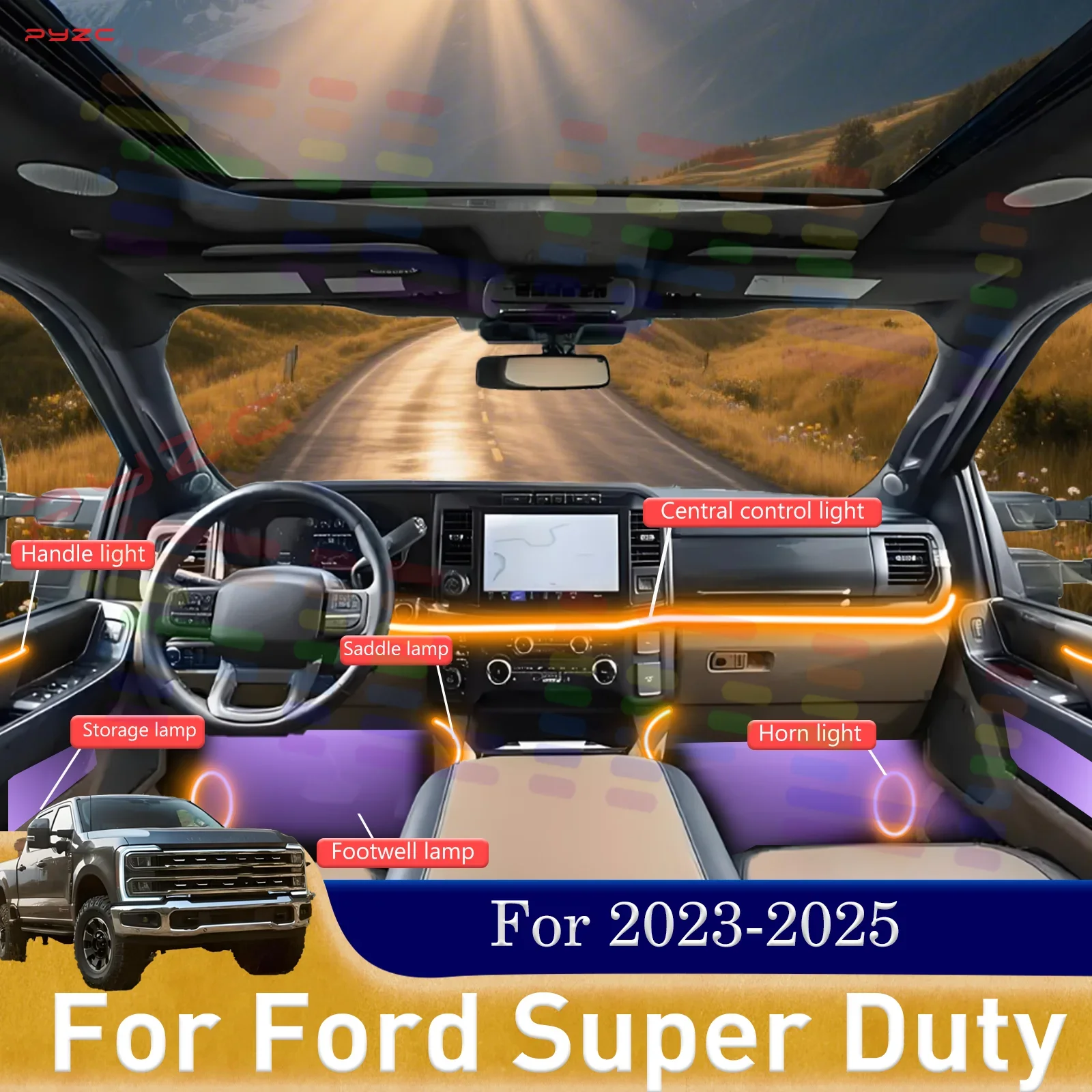 For Ford Super Duty Car Interior Ambient Light RGB 64-Color LED Quick-Lock Installation Kit For 2023-2025
For Ford Super Duty Car Interior Ambient Light RGB 64-Color LED Quick-Lock Installation Kit For 2023-2025