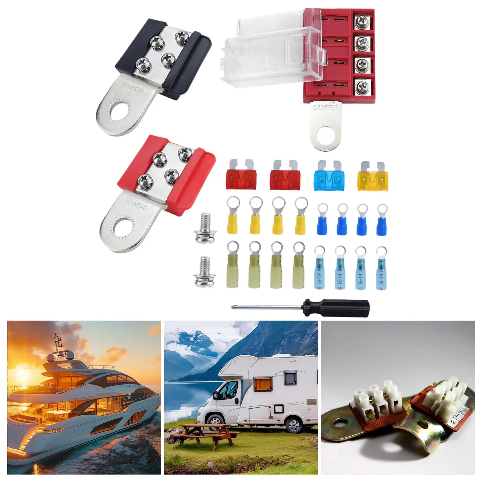 Terminal Mount Set 100A 32V Wear Resistant Premium Fuse Block 4 Circuit Terminal Positive and Negative for Rvs Ships Car
Terminal Mount Set 100A 32V Wear Resistant Premium Fuse Block 4 Circuit Terminal Positive and Negative for Rvs Ships Car