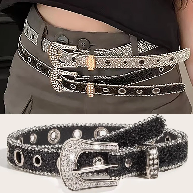 Винтажный блестящий ремень с кристаллами, черно-белый, из искусственной кожи, для женщин, в стиле Y2K, панк, с блестками
Винтажный блестящий ремень с кристаллами, черно-белый, из искусственной кожи, для женщин, в стиле Y2K, панк, с блестками